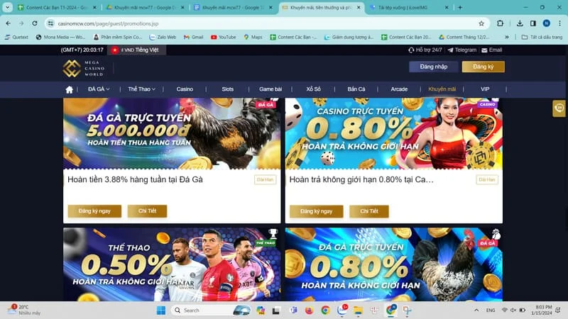 Hoàn tiền 0.80% tại Slots và game bài